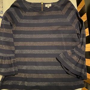 Crown & Ivy Navy and Gold Striped Top
